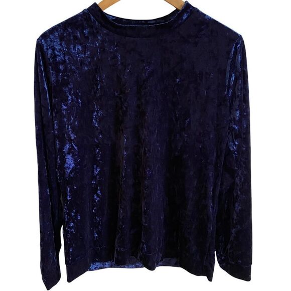 Navy Blue Velvet long sleeve mock neck - Picture 1 of 10